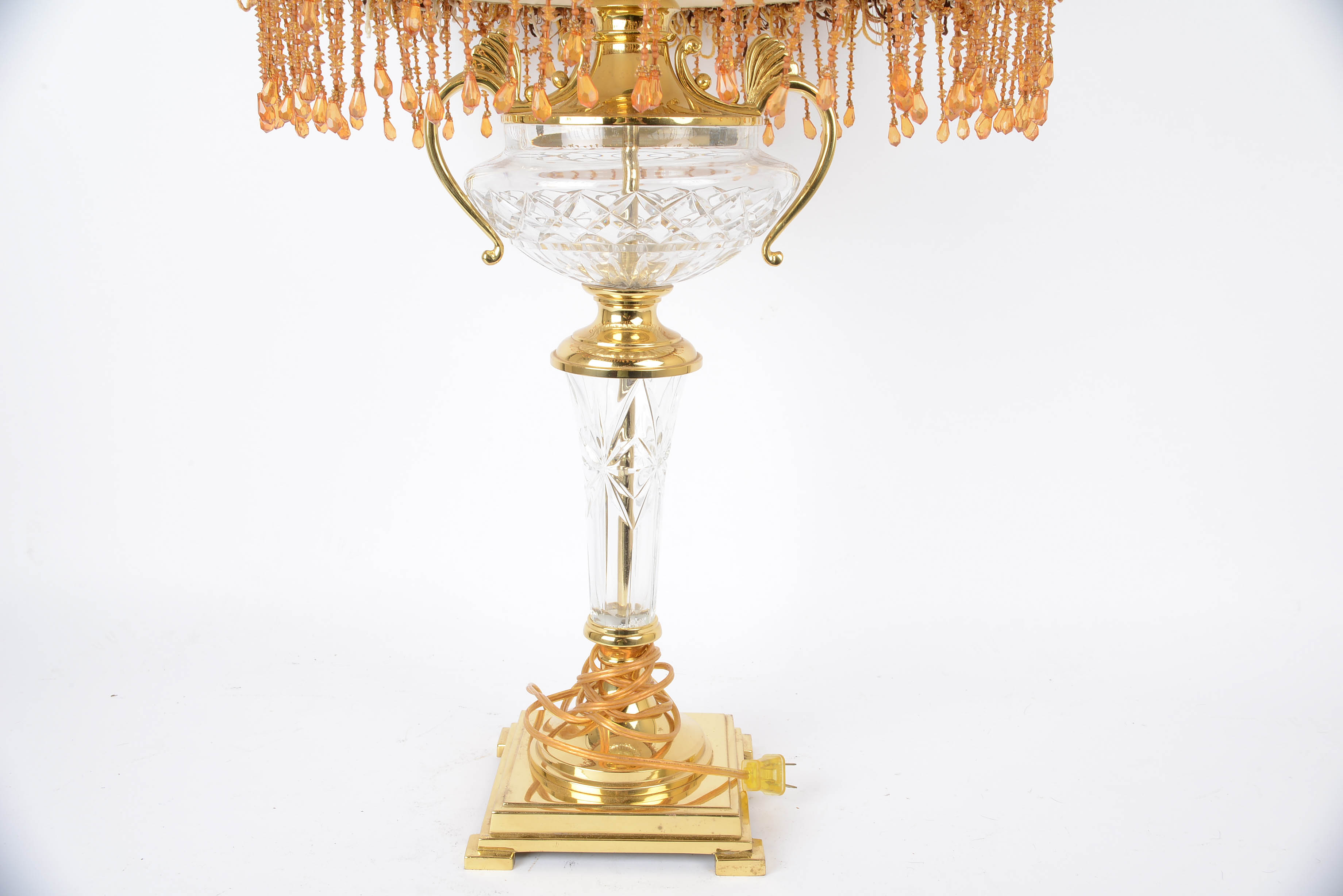 Brass and Cut Glass Lamp with Decorative Shade