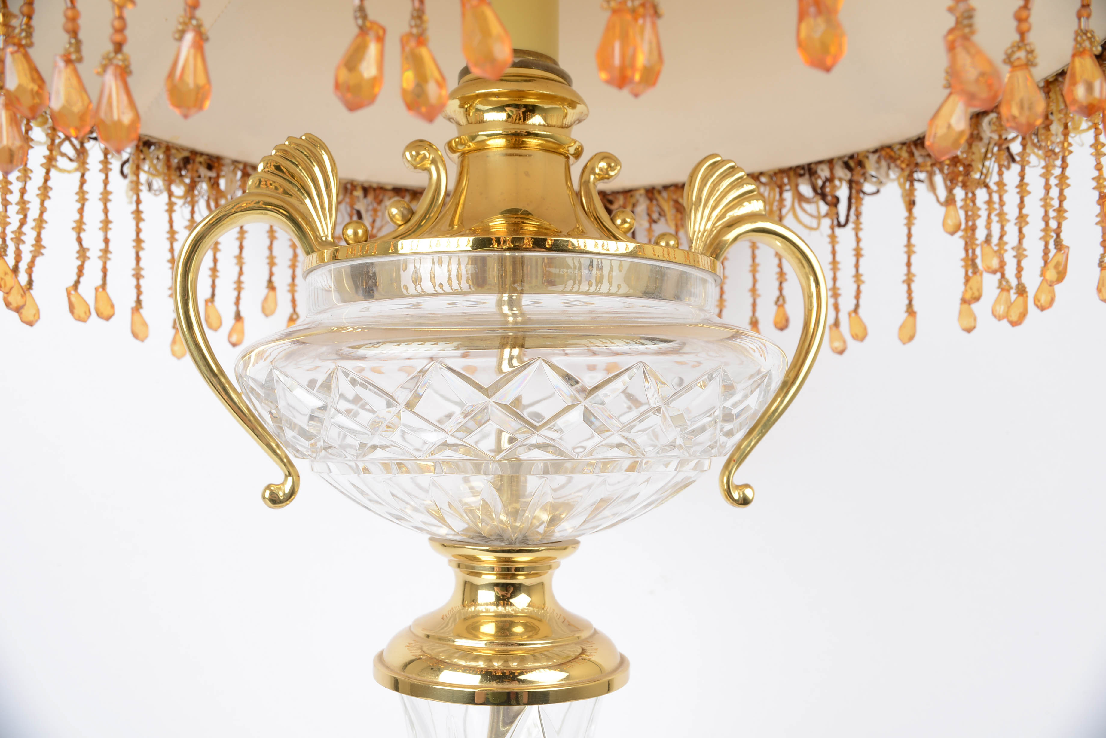 Brass and Cut Glass Lamp with Decorative Shade
