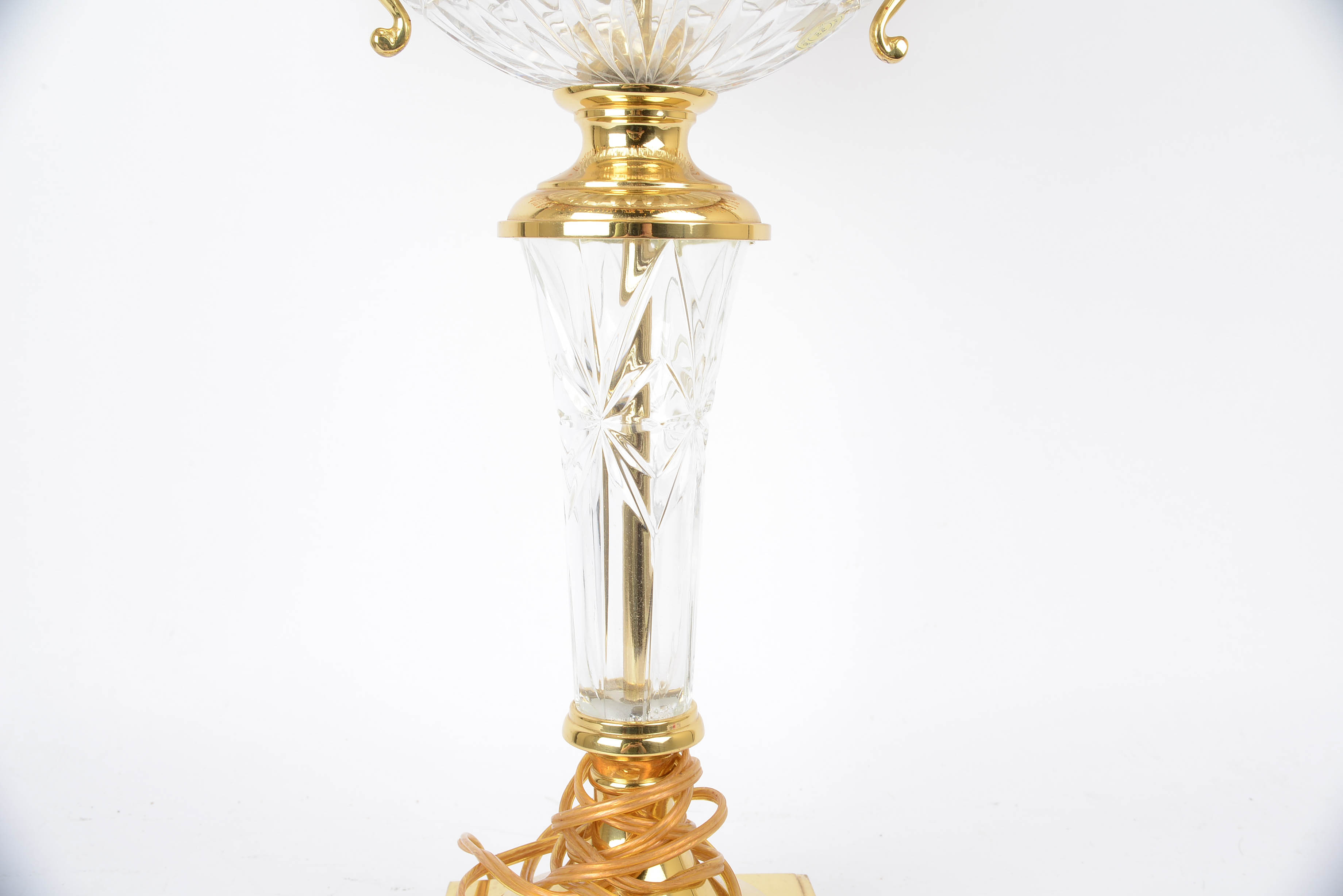 Brass and Cut Glass Lamp with Decorative Shade
