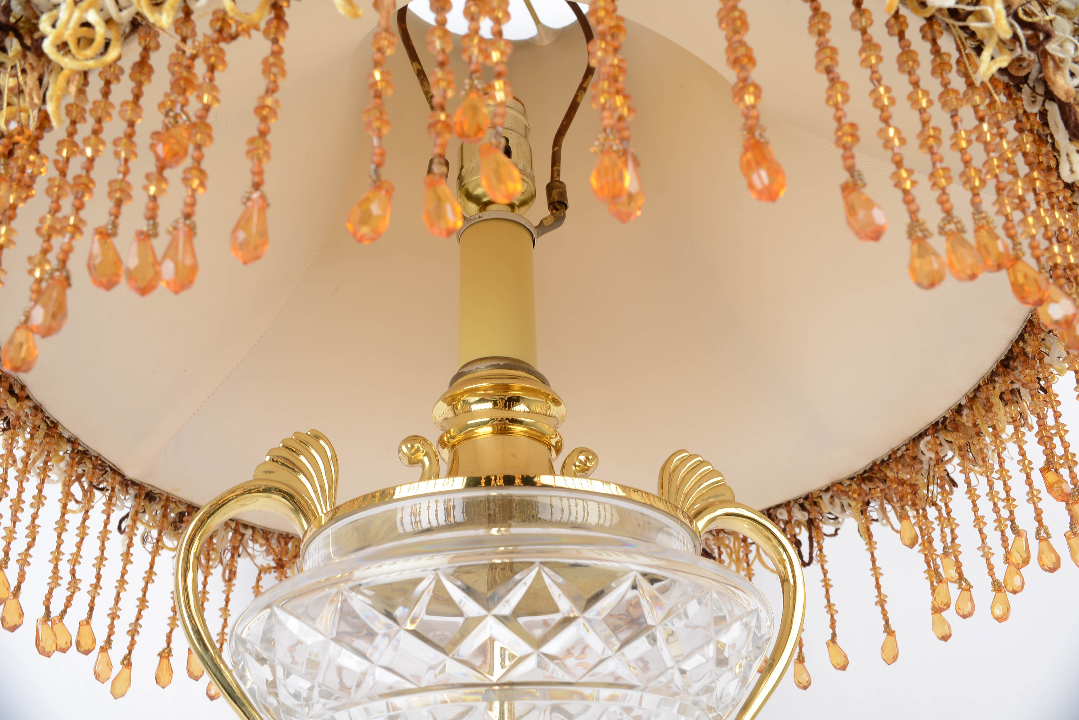 Brass and Cut Glass Lamp with Decorative Shade