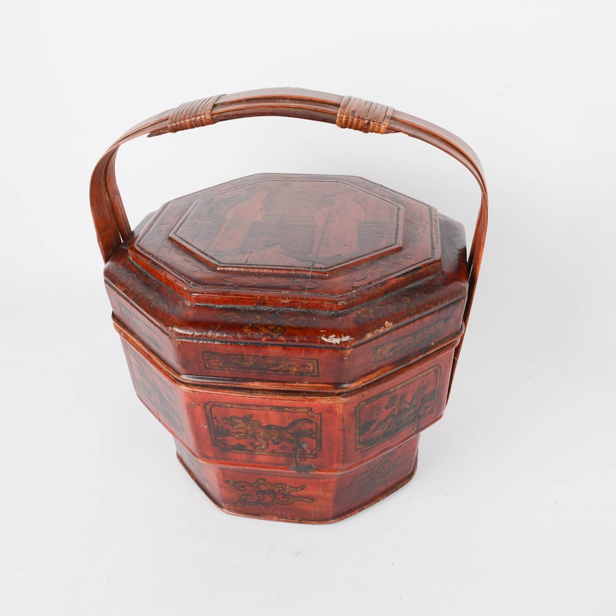 Chinese Wooden Lidded Basket