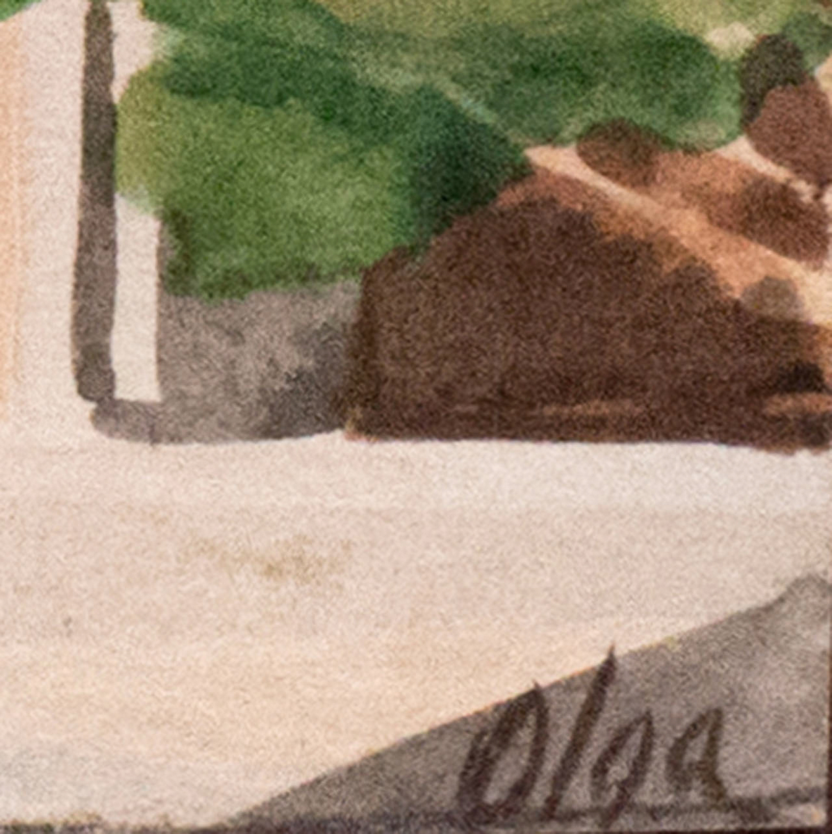 Her Imperial Highness Olga Alexandrovna Watercolor Painting on Card "Flowers in the Window"