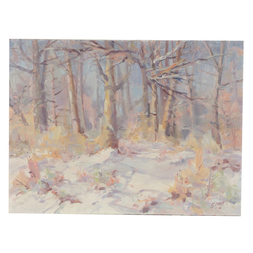 Mae Connor Oil Painting on Canvas of Wintry Landscape