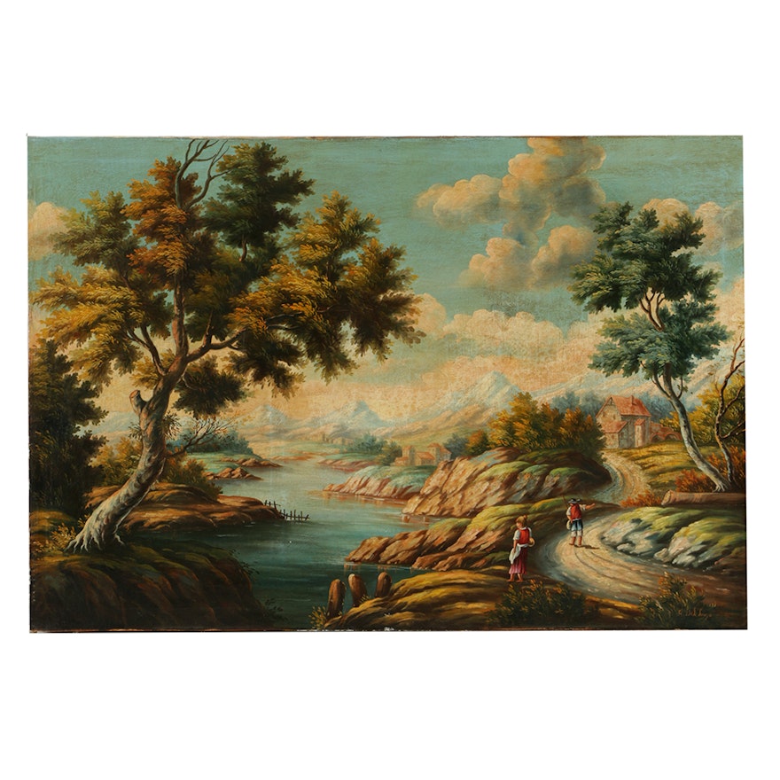 A. Del Lungo Oil Painting on Canvas Landscape