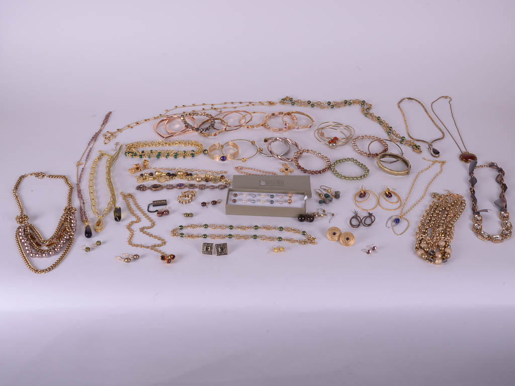 Collection of Gold and Jewel Tone Costume Jewelry