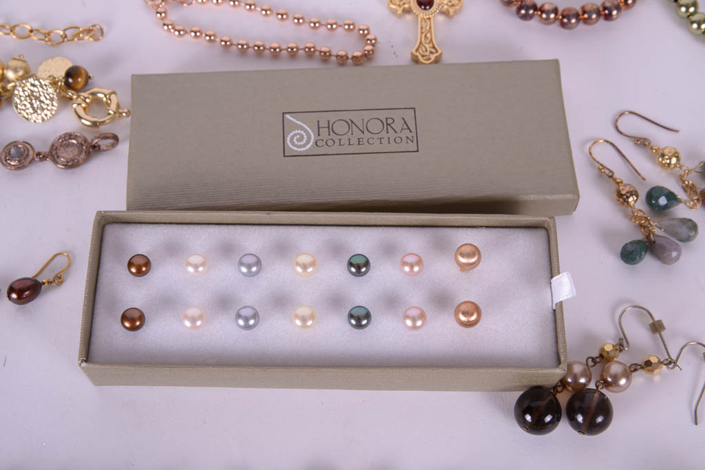 Collection of Gold and Jewel Tone Costume Jewelry