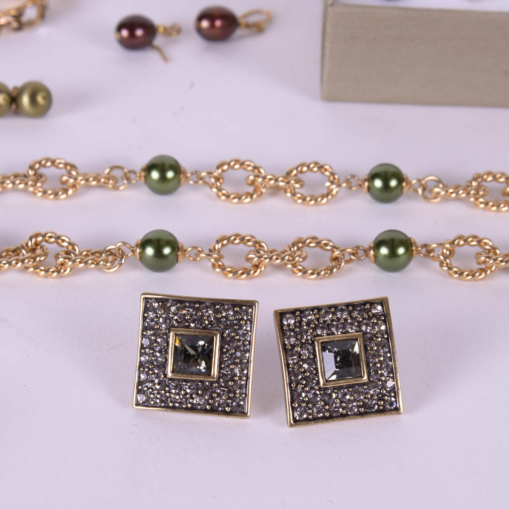 Collection of Gold and Jewel Tone Costume Jewelry