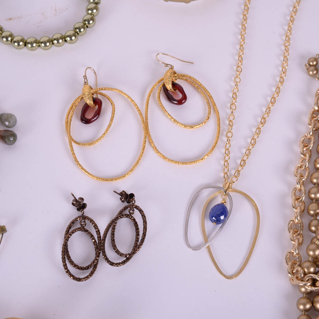 Collection of Gold and Jewel Tone Costume Jewelry
