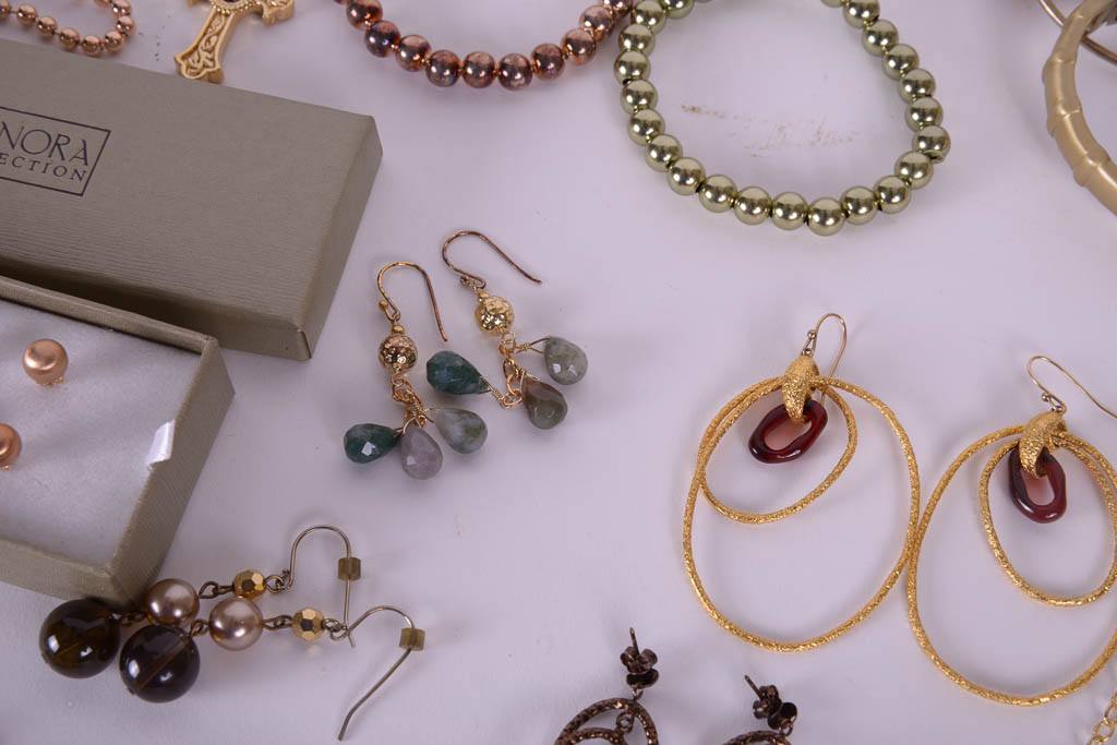 Collection of Gold and Jewel Tone Costume Jewelry