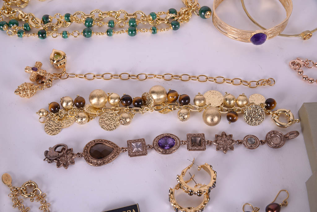 Collection of Gold and Jewel Tone Costume Jewelry