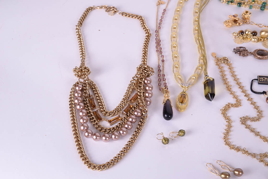 Collection of Gold and Jewel Tone Costume Jewelry