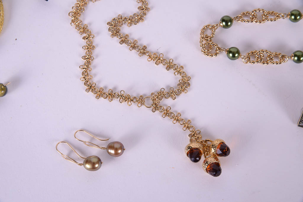 Collection of Gold and Jewel Tone Costume Jewelry