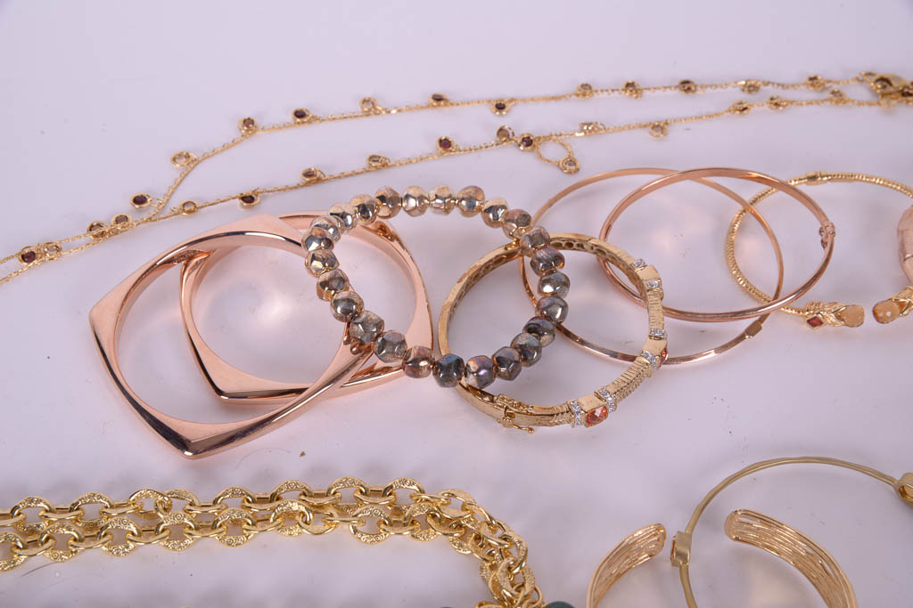 Collection of Gold and Jewel Tone Costume Jewelry