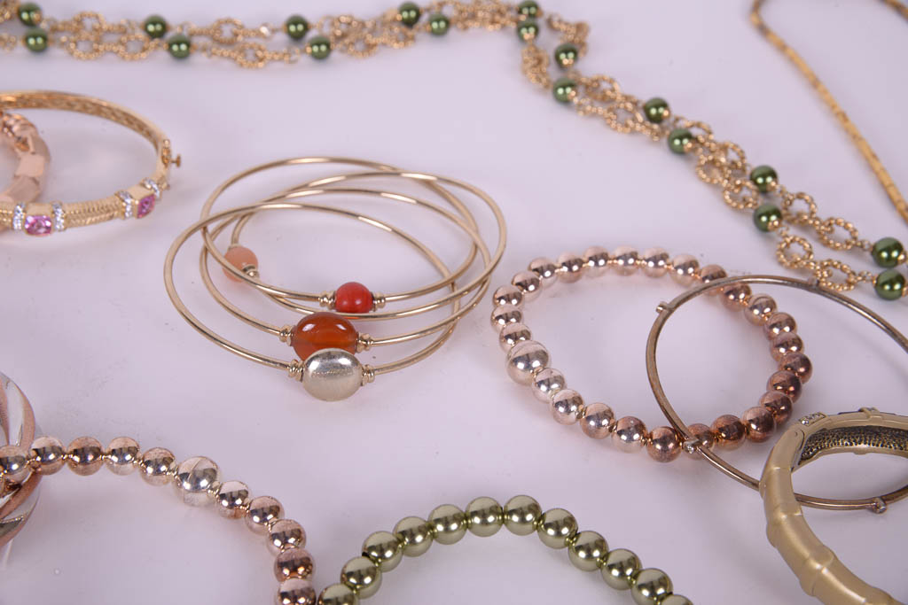 Collection of Gold and Jewel Tone Costume Jewelry