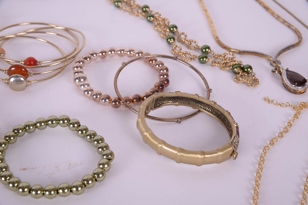 Collection of Gold and Jewel Tone Costume Jewelry