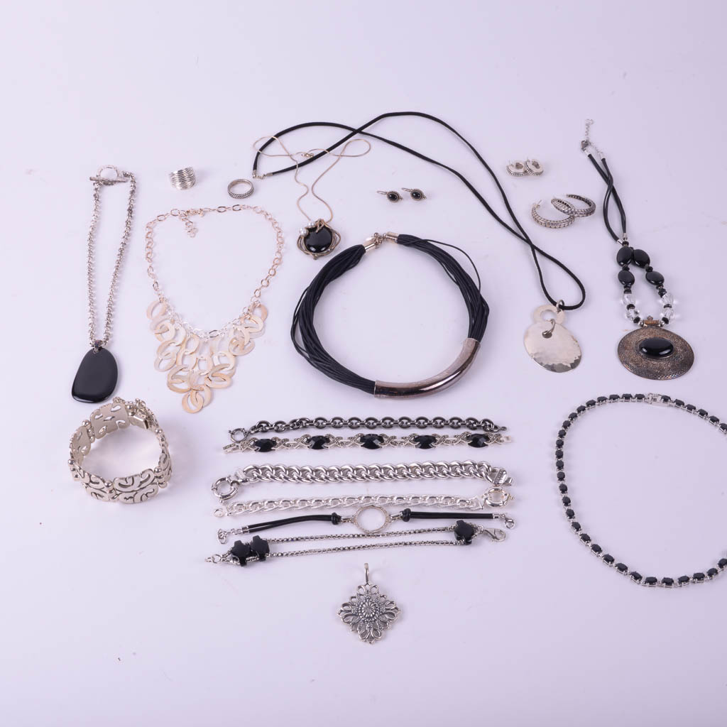 Collection of Sterling Silver Jewelry With Black Accents