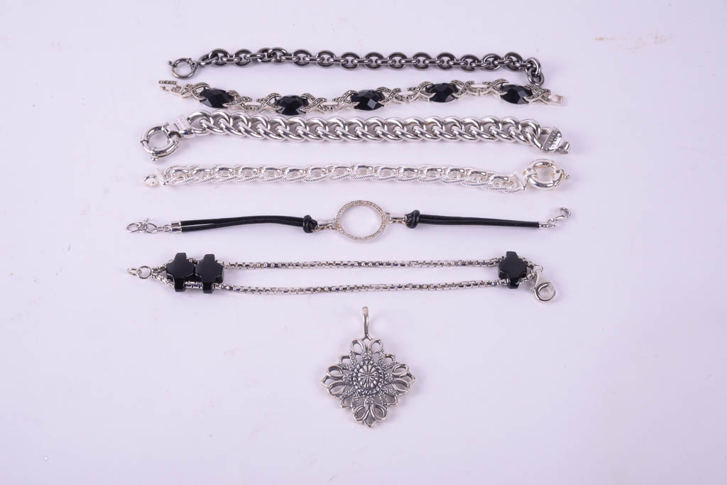 Collection of Sterling Silver Jewelry With Black Accents