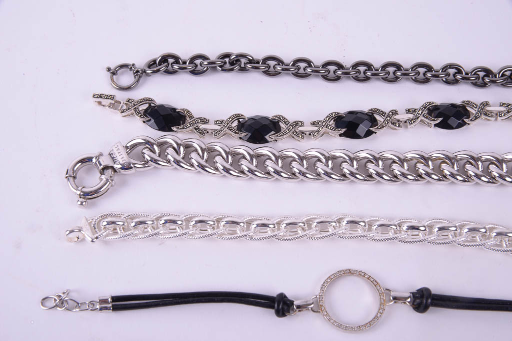 Collection of Sterling Silver Jewelry With Black Accents