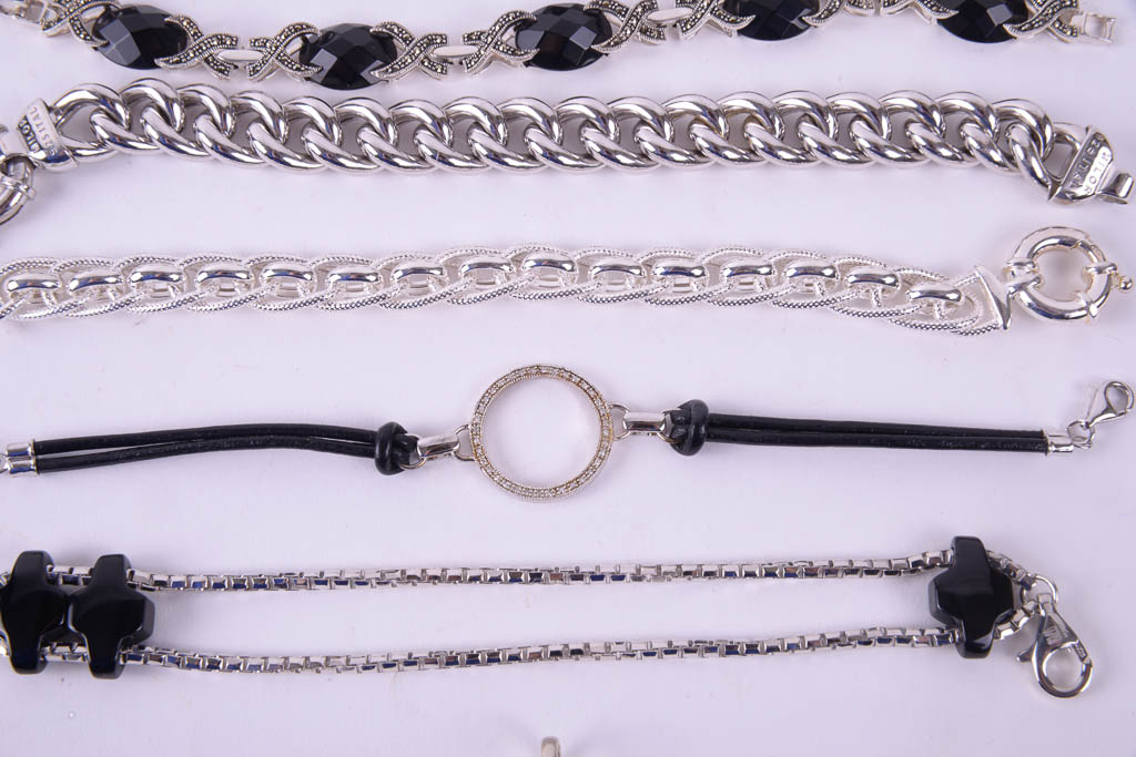 Collection of Sterling Silver Jewelry With Black Accents