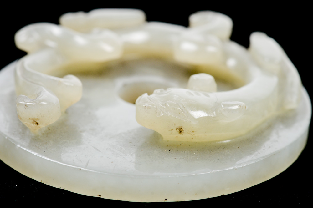 Finely Carved Chinese Celadon Jade Disc With Dragon