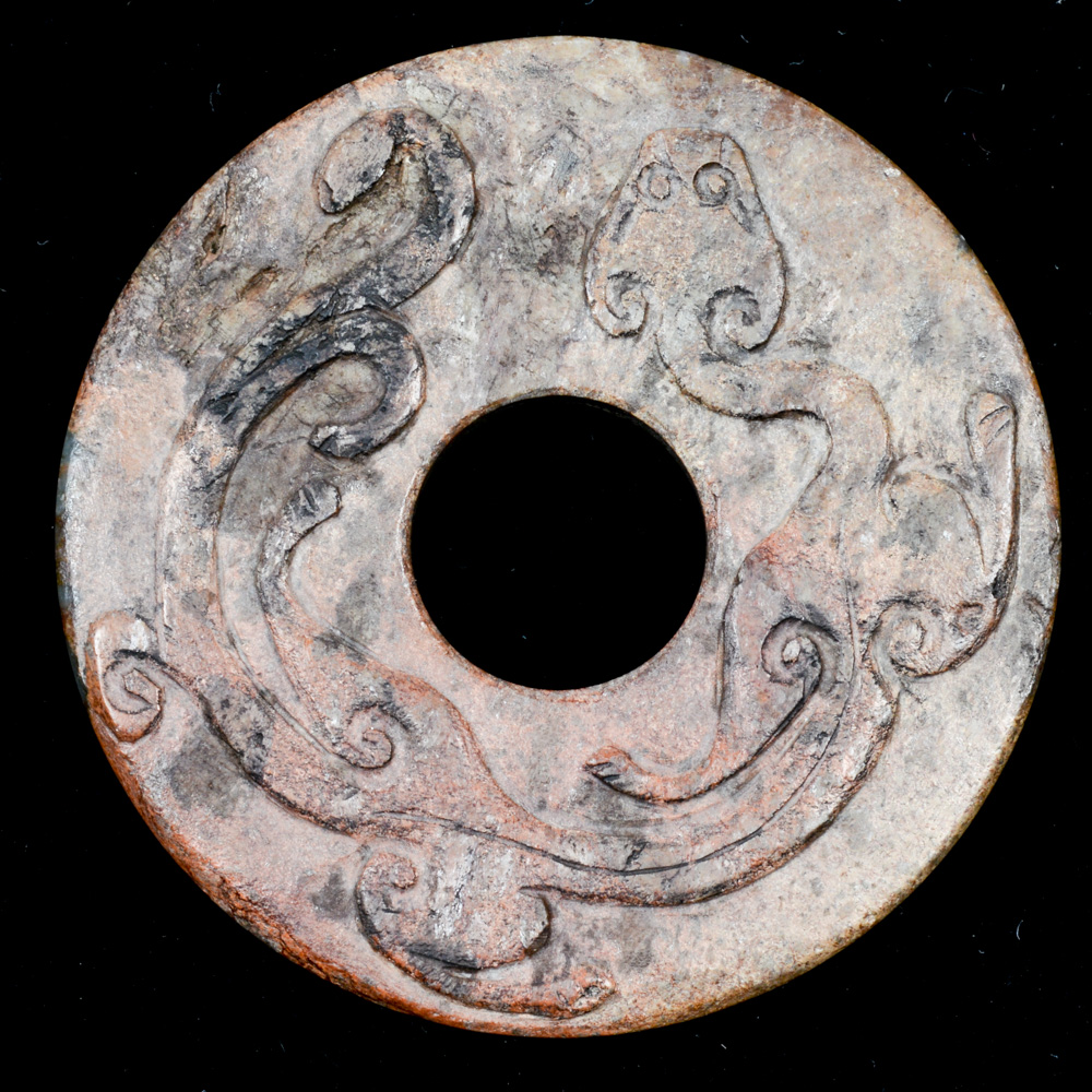 Archaistic Chinese Brown Jade Carving with Dragon