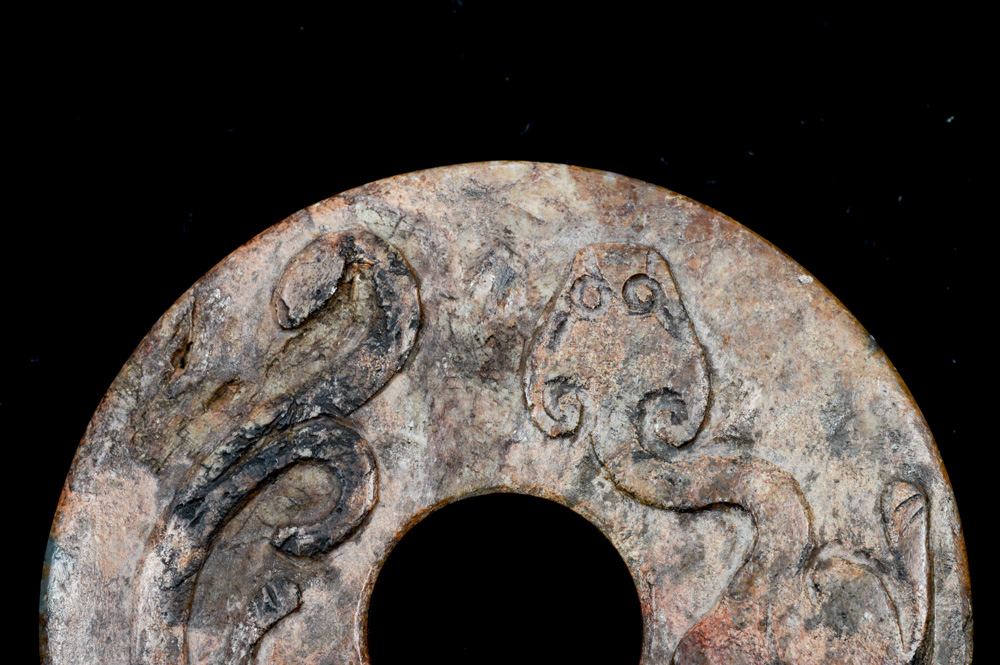 Archaistic Chinese Brown Jade Carving with Dragon