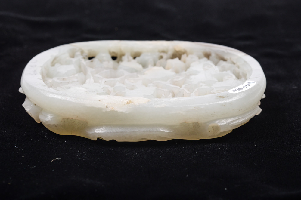 Qing Dynasty Chinese Jade Ruyi Inset Carving with Cranes and Peaches