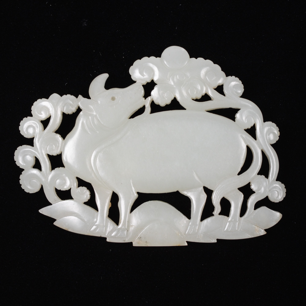Chinese Celadon Jade Water Buffalo Plaque