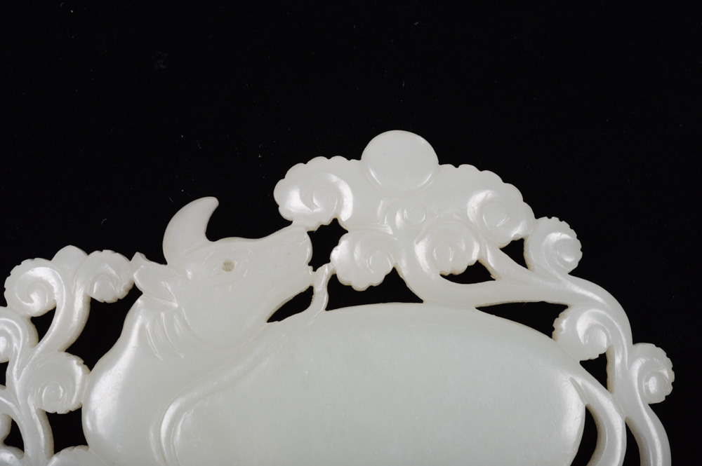 Chinese Celadon Jade Water Buffalo Plaque