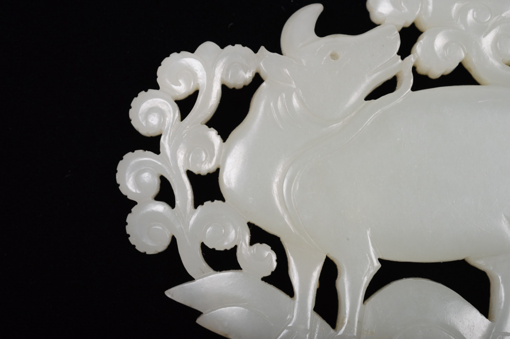 Chinese Celadon Jade Water Buffalo Plaque