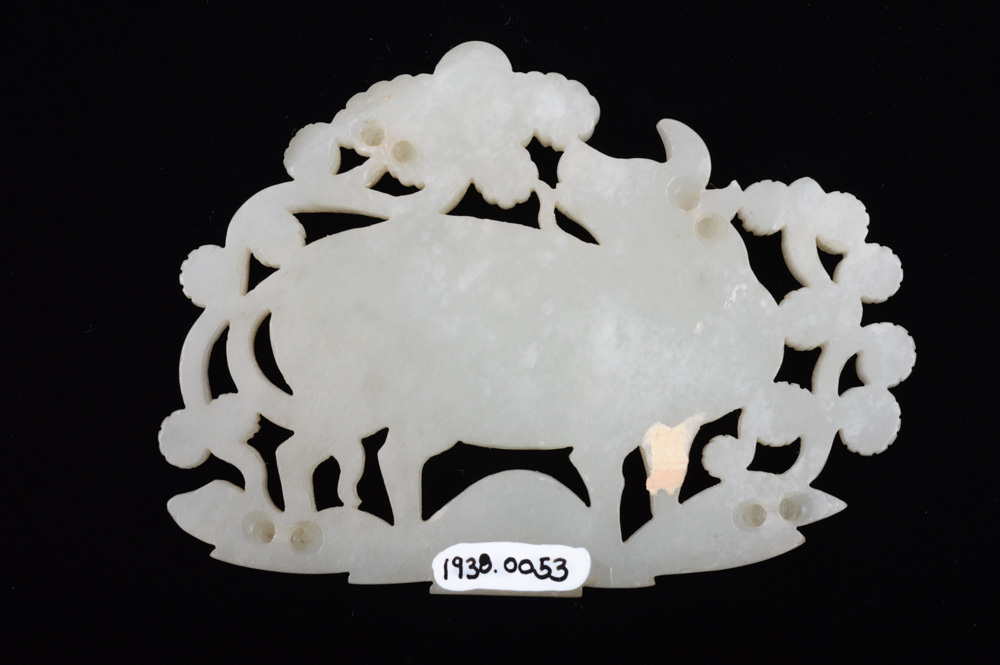 Chinese Celadon Jade Water Buffalo Plaque