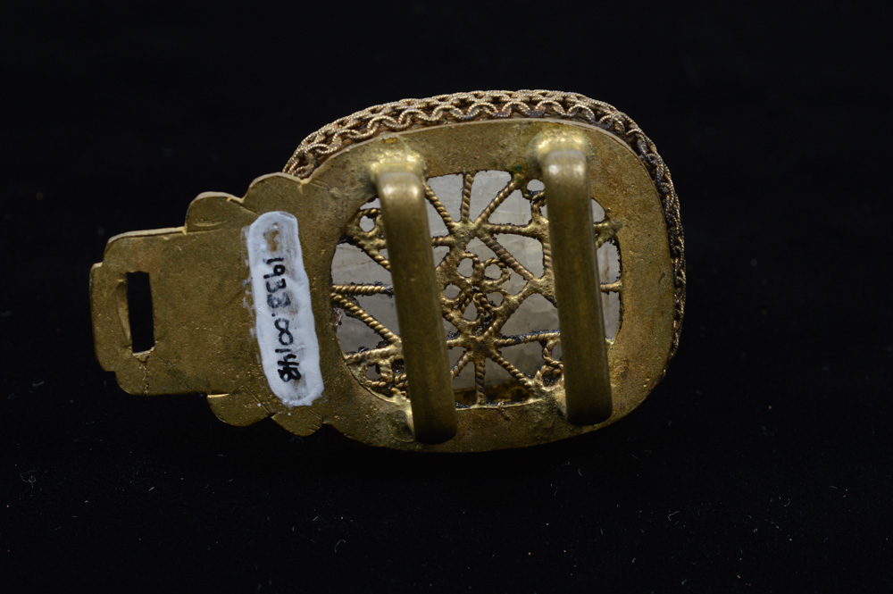 Chinese White and Green Jadeite and Brass Buckle