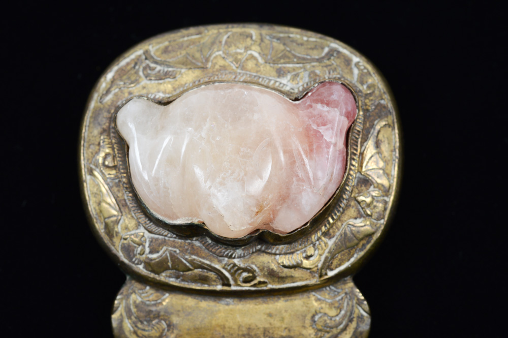 Chinese Jade and Malachite Brass Buckle