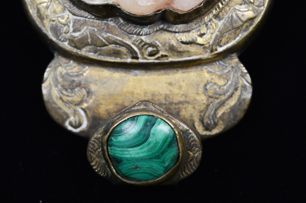 Chinese Jade and Malachite Brass Buckle