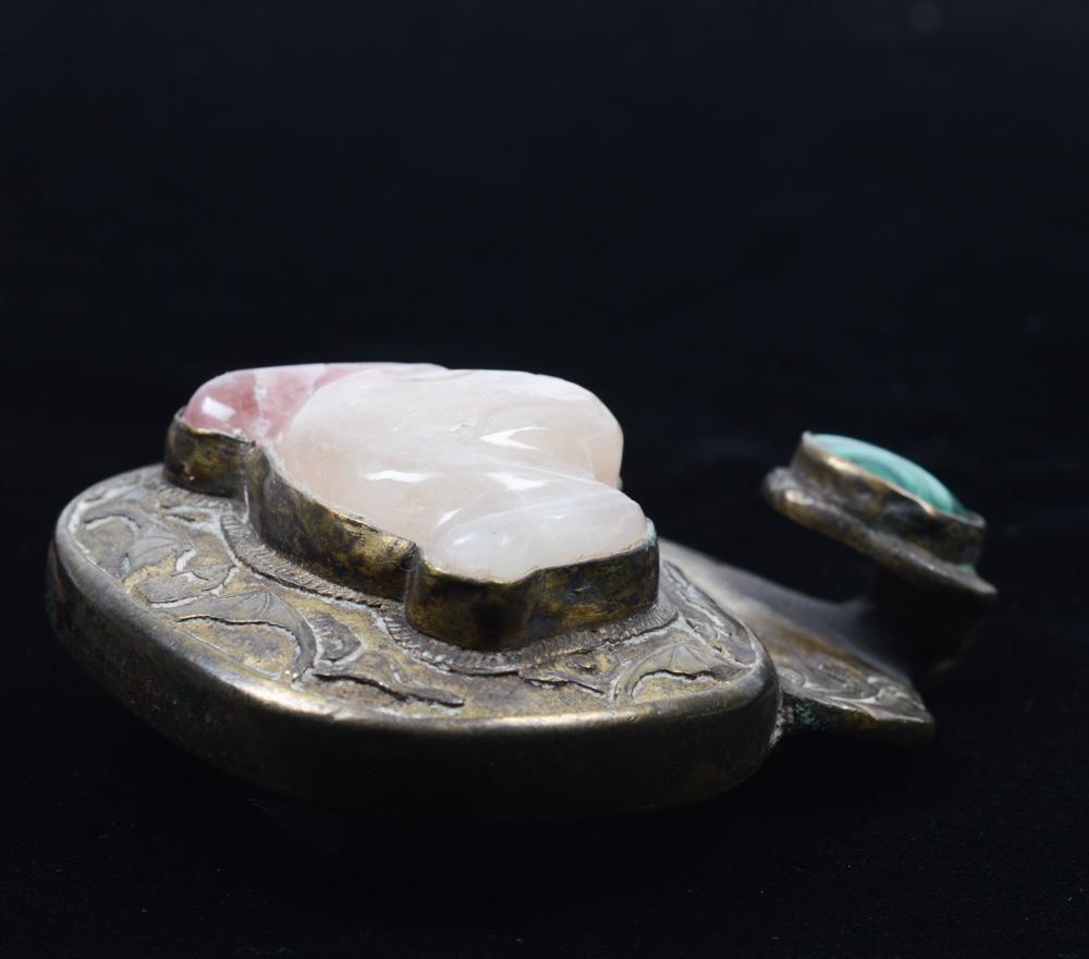 Chinese Jade and Malachite Brass Buckle