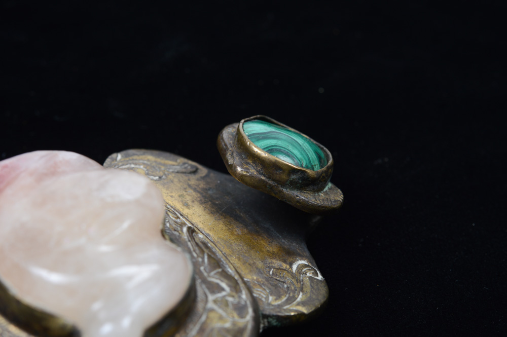 Chinese Jade and Malachite Brass Buckle