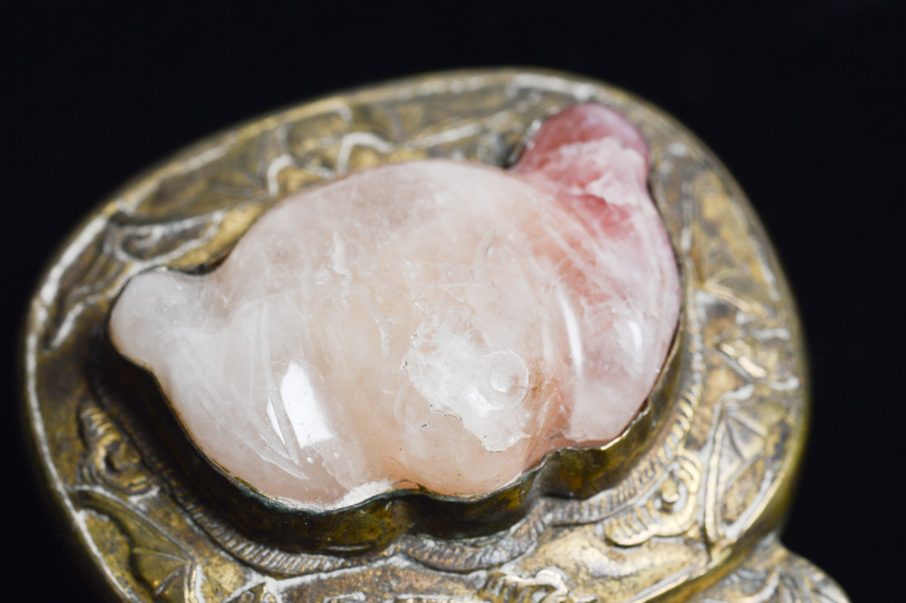 Chinese Jade and Malachite Brass Buckle