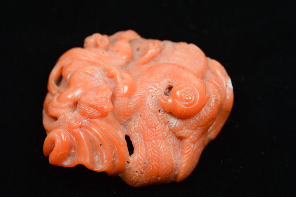 European Red Coral Carving of a Bird and Figure