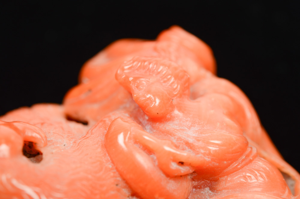 European Red Coral Carving of a Bird and Figure