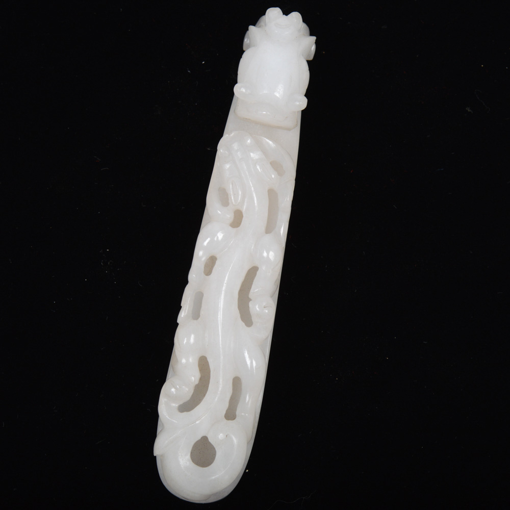 A Fine Chinese White Jade Carved Dragon Belt Hook