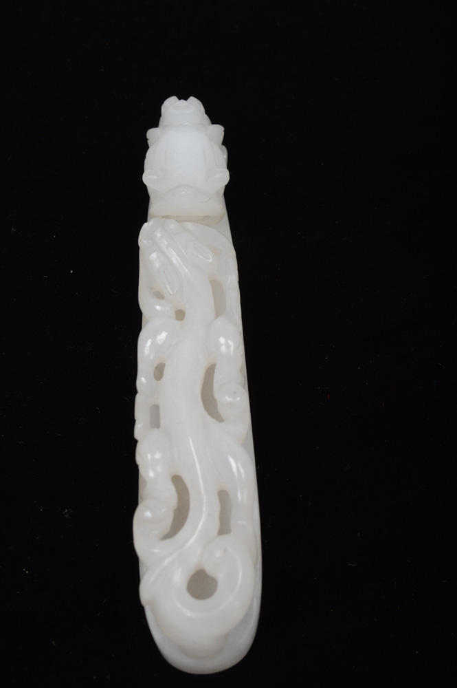 A Fine Chinese White Jade Carved Dragon Belt Hook