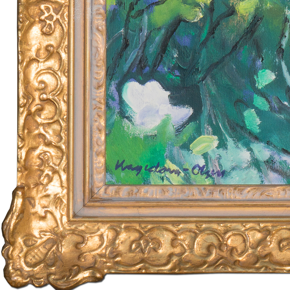 Thorvald Hagedorn-Olsen Oil Painting on Canvas "Evening Landscape with Roses"