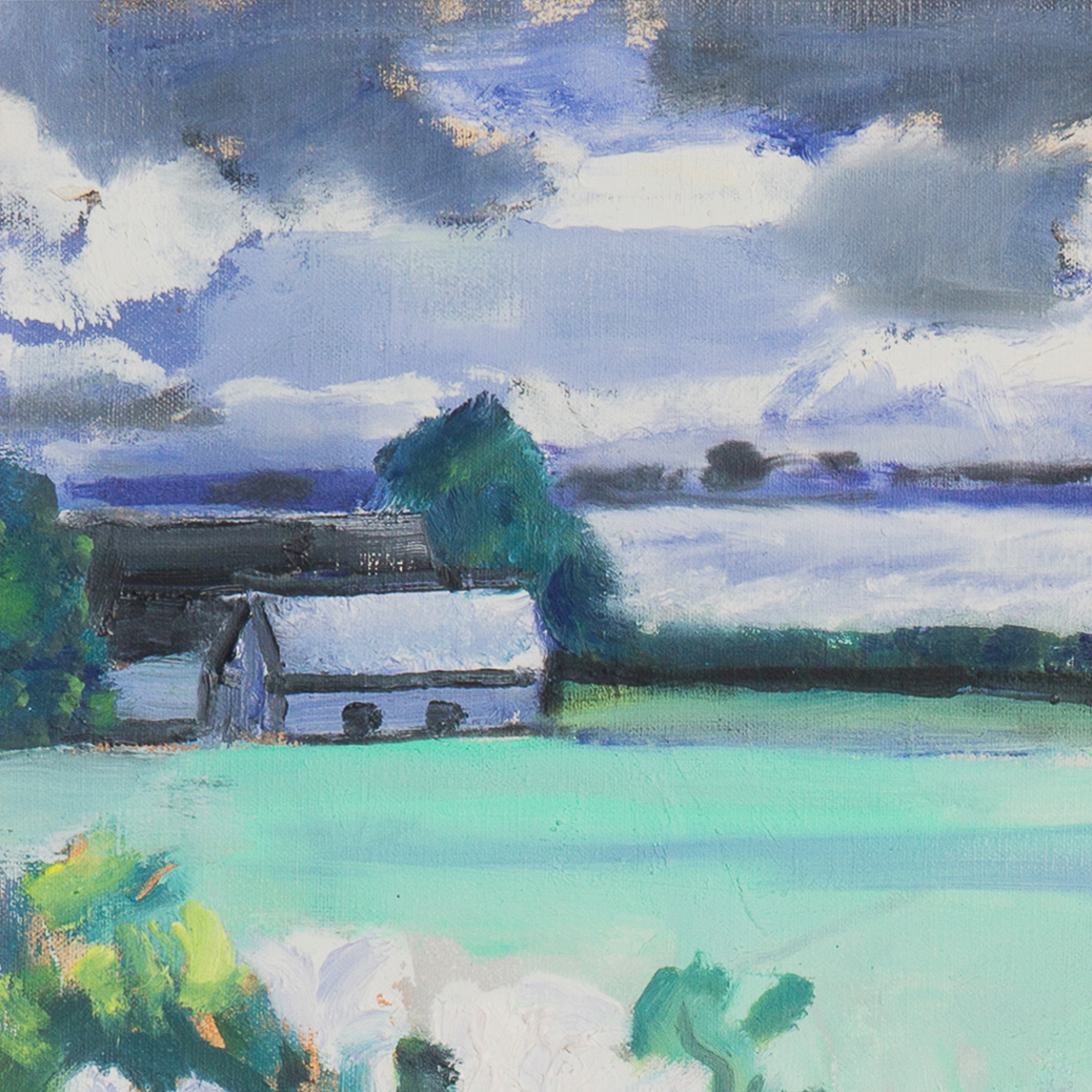 Thorvald Hagedorn-Olsen Oil Painting on Canvas "Evening Landscape with Roses"