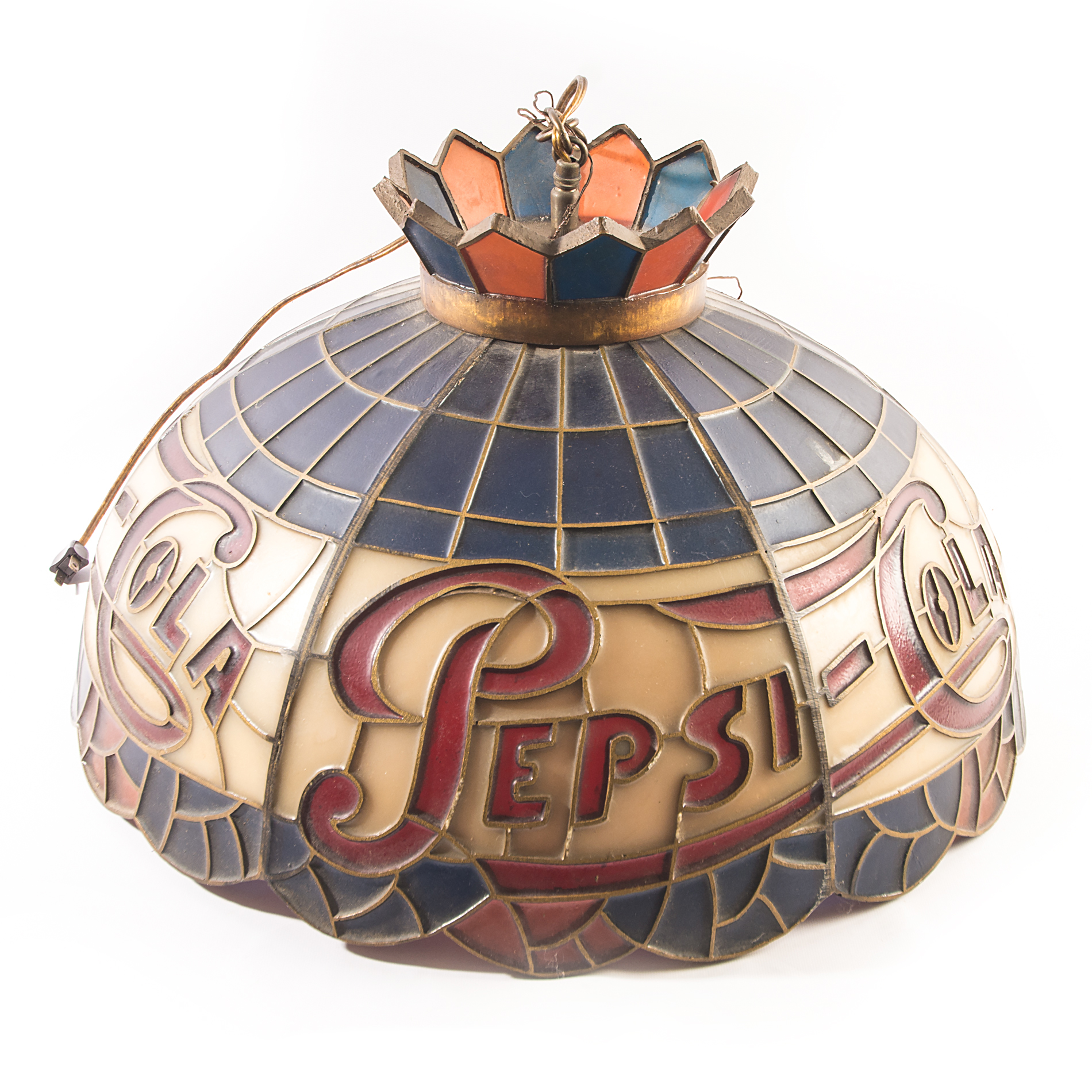 Vintage Pepsi-Cola Faux Stained Glass Pendant Lamp