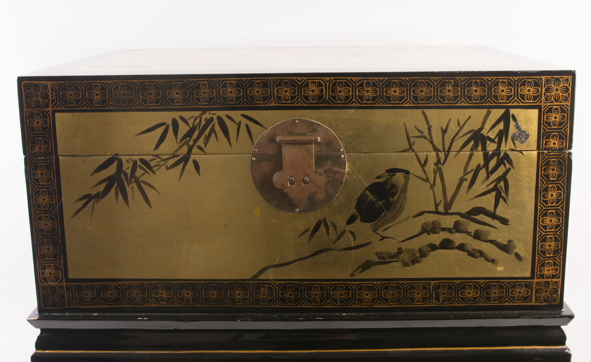 Black Lacquer Chinoiserie Chest on Stand