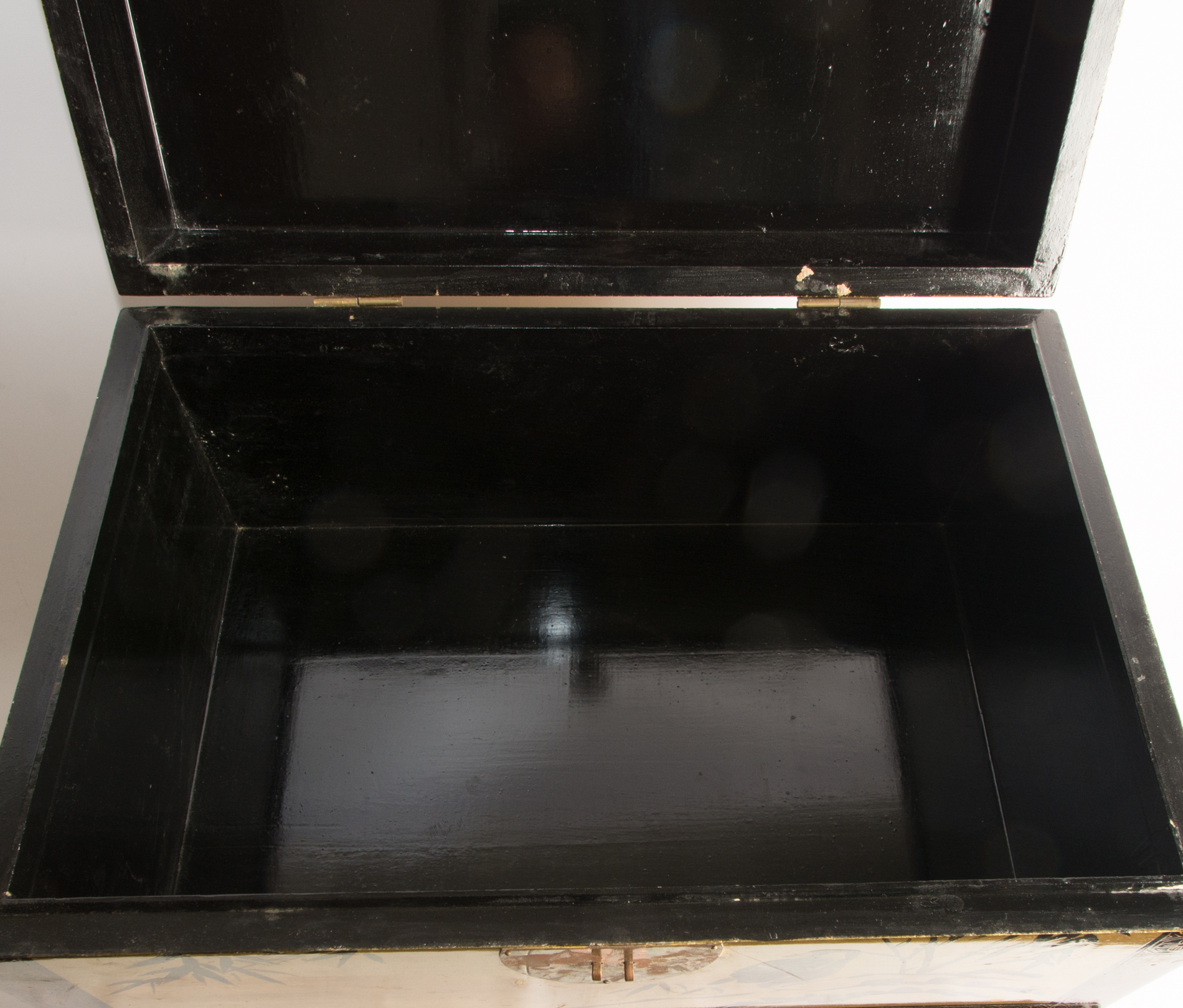 Black Lacquer Chinoiserie Chest on Stand