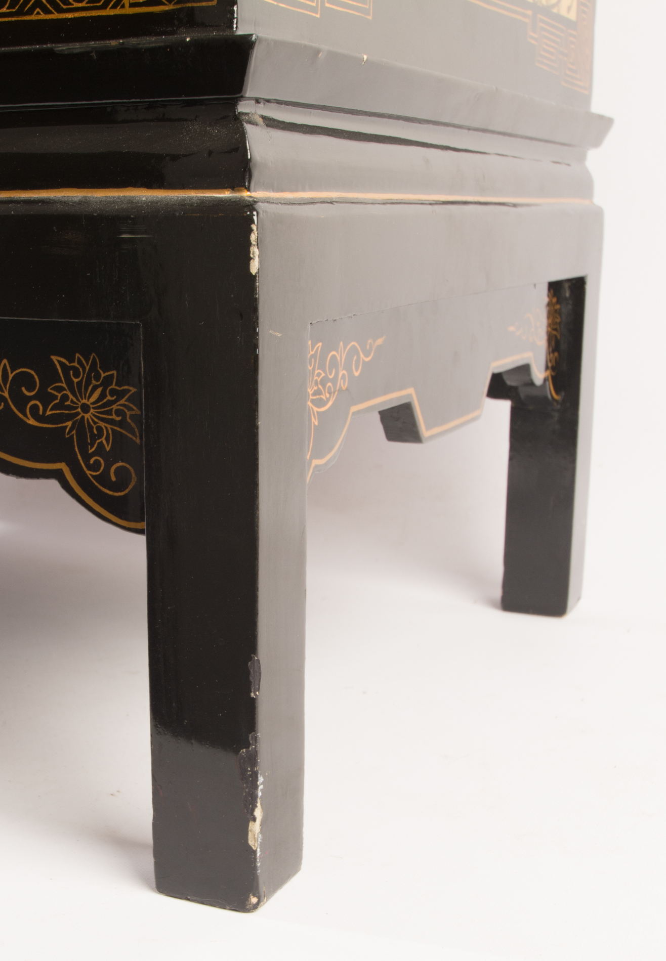 Black Lacquer Chinoiserie Chest on Stand