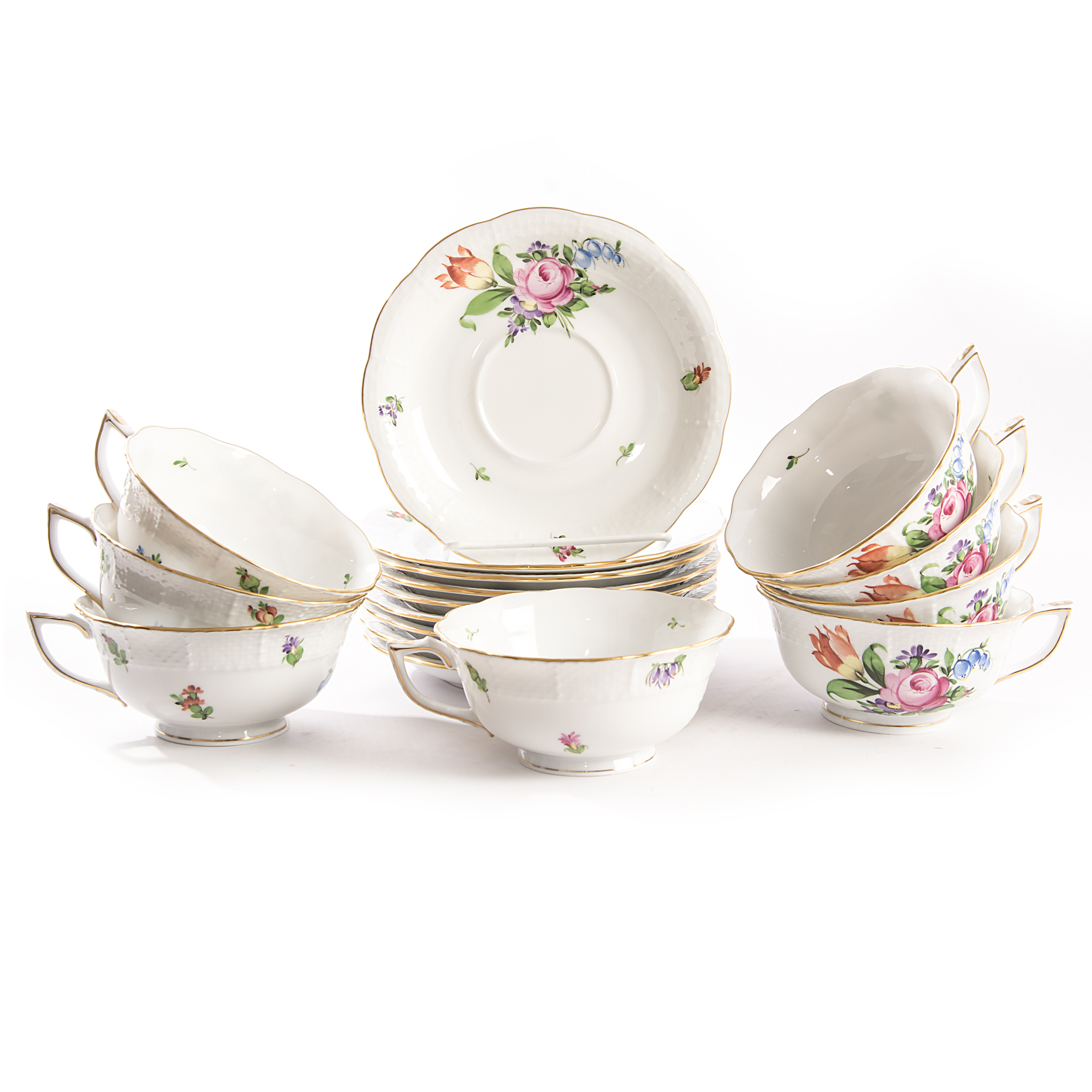 Herend "Printemps" Teacup and Saucer Sets