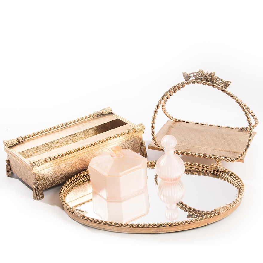 Vintage Gold Tone Vanity Set