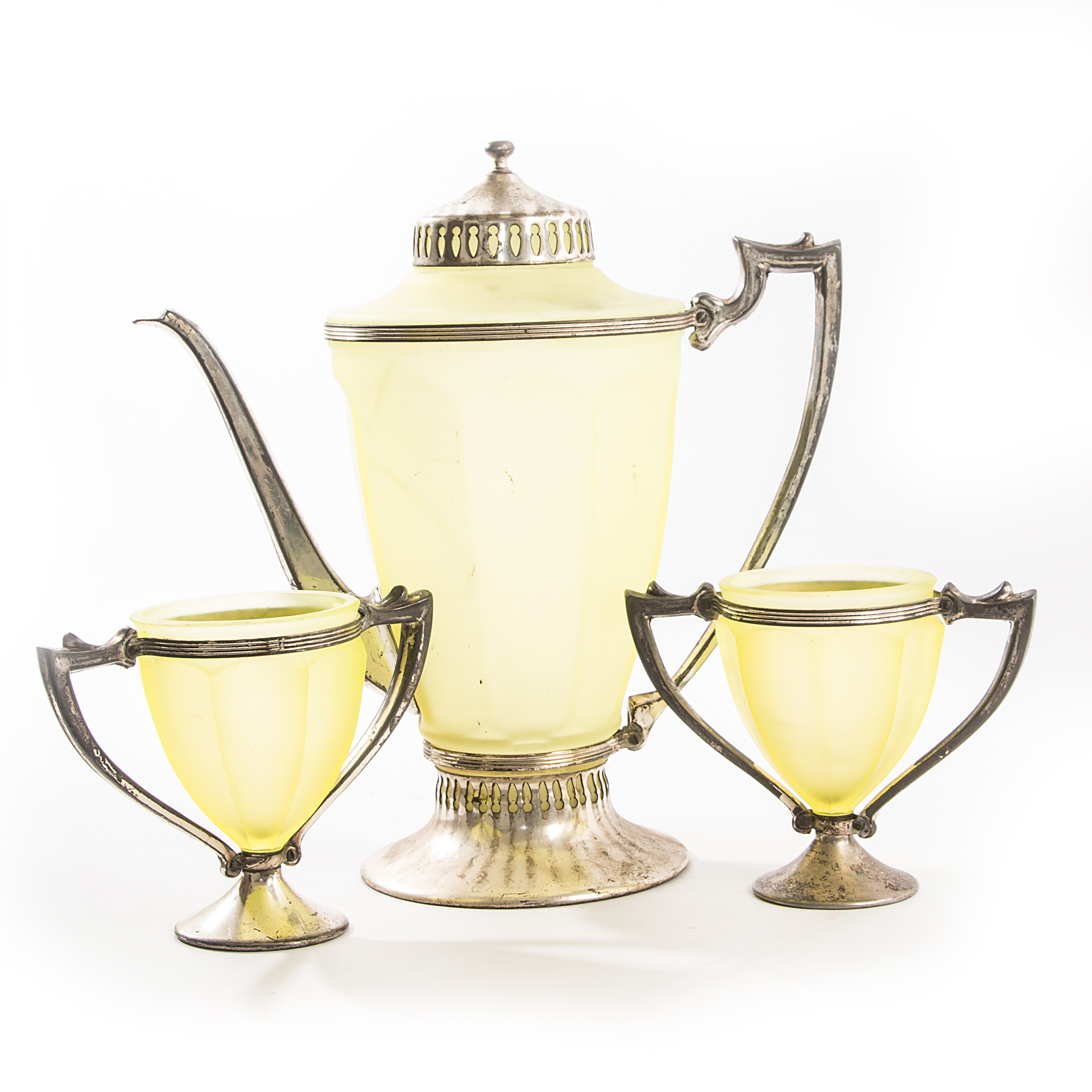 Vintage Frosted Vaseline Glass Tea Set